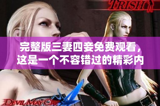 完整版三妻四妾免费观看，这是一个不容错过的精彩内容！