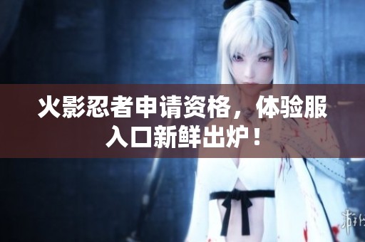 火影忍者申请资格，体验服入口新鲜出炉！